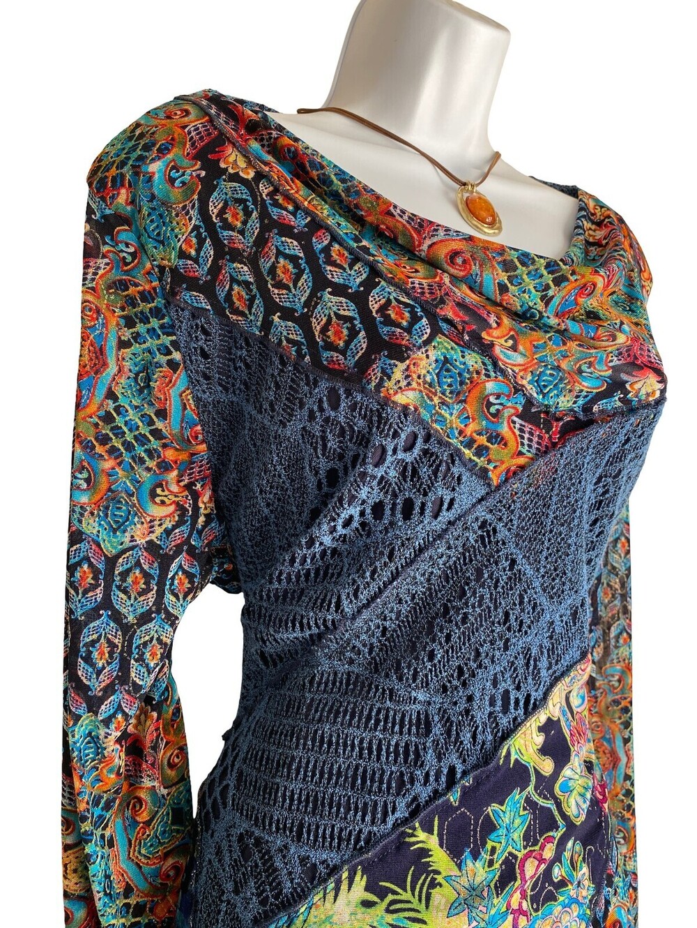 VTG American Vintage Plus 2X Tunic Blouse Lace Boho Floral Artsy Festival Fall - Picture 2 of 5